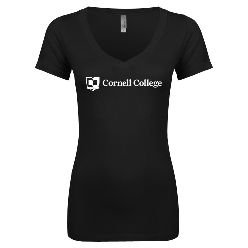  Next Level Womens Black Ideal V Tee - Cornell College Logo