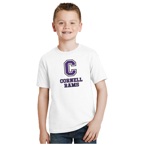  Youth White T Shirt - Cornell Rams Stacked