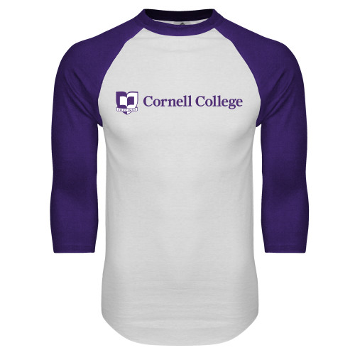  White/Purple Raglan Baseball T Shirt - Cornell College Logo