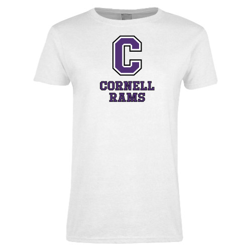  Womens White Short Sleeve Tee - Cornell Rams Stacked