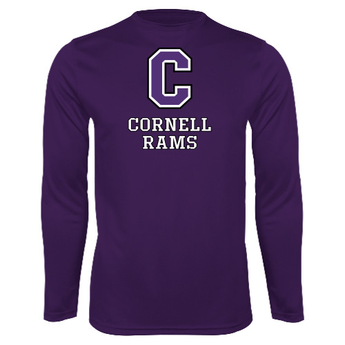  Purple Performance Long Sleeve Shirt - Cornell Rams Stacked