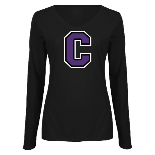  Womens Black Long Sleeve V Neck Tee  - Cornell C