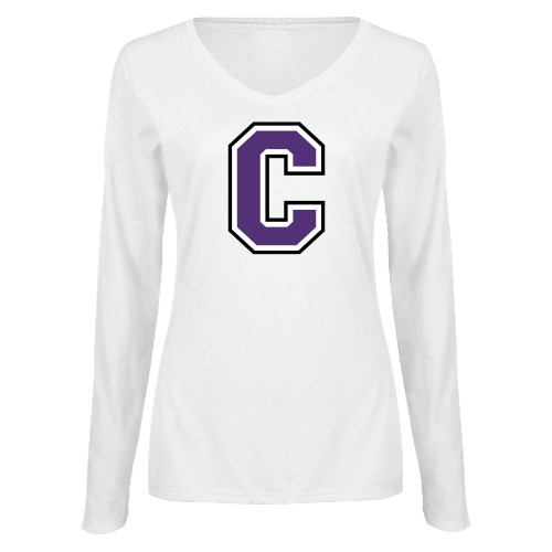  Womens White Long Sleeve V Neck Tee - Cornell C