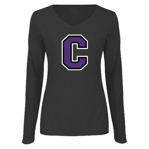  Womens Dark Heather Long Sleeve V Neck Tee  - Cornell C