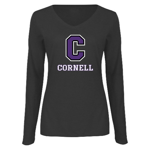  Womens Dark Heather Long Sleeve V Neck Tee  - Corell C Verticle