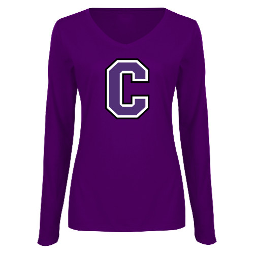  Womens Purple Long Sleeve V Neck Tee  - Cornell C