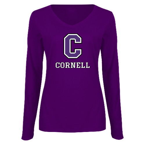  Womens Purple Long Sleeve V Neck Tee  - Corell C Verticle