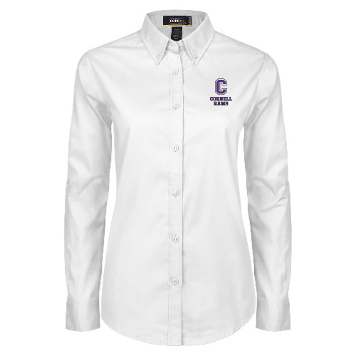  Womens White Twill Button Down Long Sleeve - Cornell Rams Stacked
