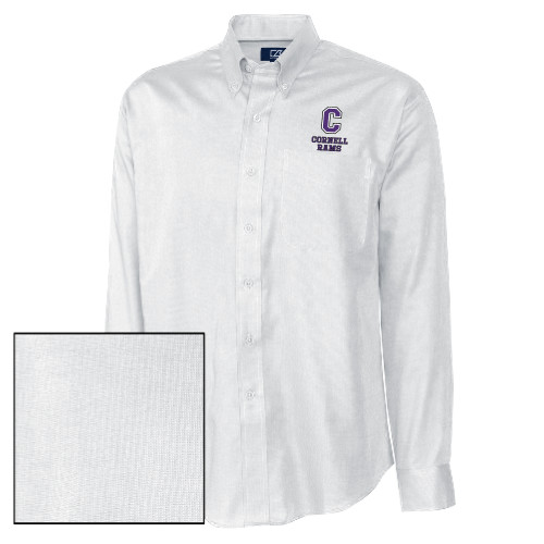  Cutter & Buck Nailshead Long Sleeve Button Down White - Cornell Rams Stacked