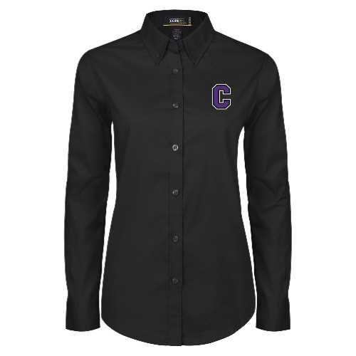  Womens Black Twill Button Down Long Sleeve  - Cornell C