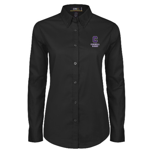  Womens Black Twill Button Down Long Sleeve  - Cornell Rams Stacked