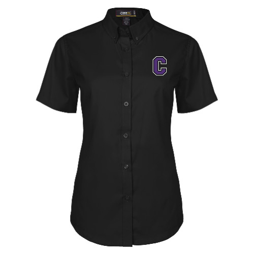  Womens Black Twill Button Up Short Sleeve - Cornell C