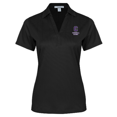  Womens Black Performance Fine Jacquard Polo - Cornell Rams Stacked