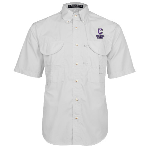  White Fishing Shirt Performance Short Sleeve - Cornell Rams Stacked