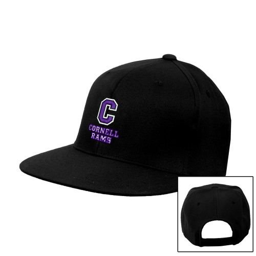  Black Flat Bill Snapback Hat - Cornell Rams Stacked