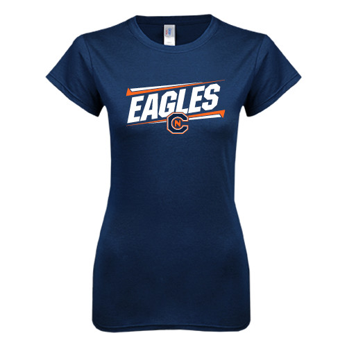  Next Level Womens Navy Boyfriend Tee - Eagles Slanted w/ Logo