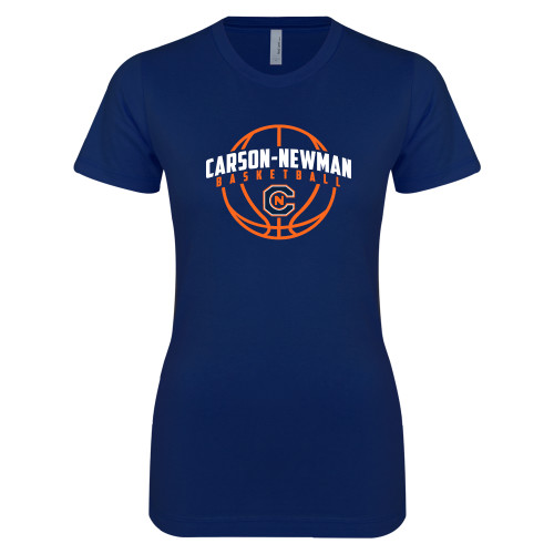  Next Level Womens Navy Boyfriend Tee - Carson-Newman Basketball Arched w/ Ball