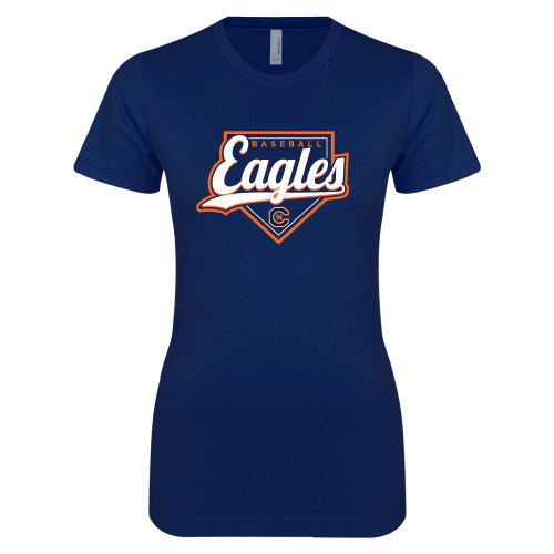  Next Level Womens Navy Boyfriend Tee - Eagles Baseball Diamond w/ Script