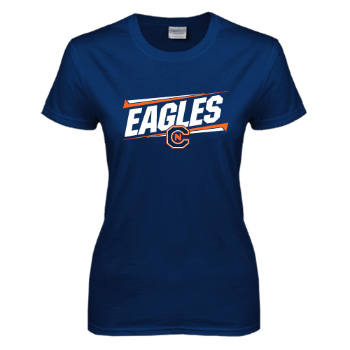  Womens Short Sleeve Navy Tee - Eagles Slanted w/ Logo