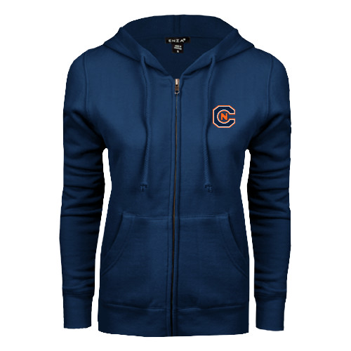  ENZA Womens Navy Fleece Full Zip Hoodie - Official Logo