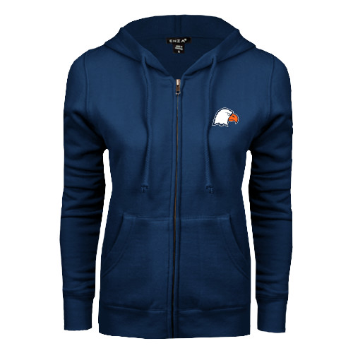  ENZA Womens Navy Fleece Full Zip Hoodie - Eagle Head