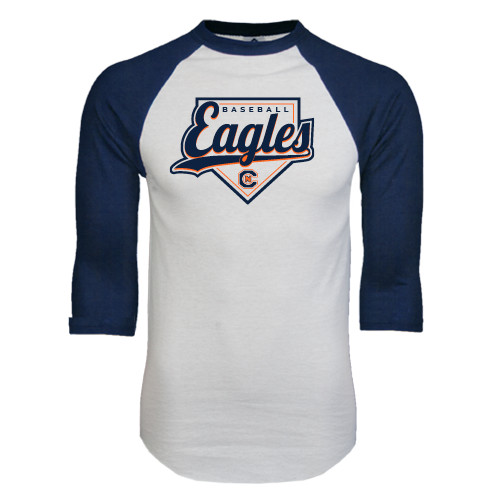  White/Navy Raglan Baseball T Shirt - Eagles Baseball Diamond w/ Script
