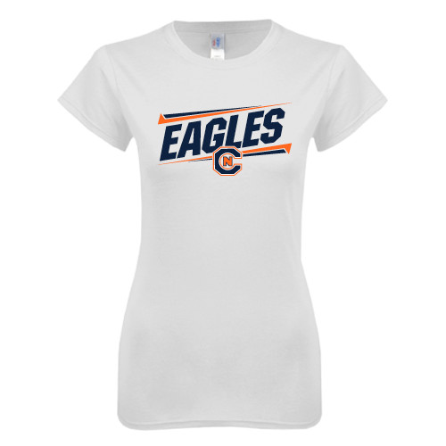  Next Level Womens White Boyfriend Tee - Eagles Slanted w/ Logo
