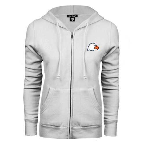  ENZA Womens White Fleece Full Zip Hoodie - Eagle Head
