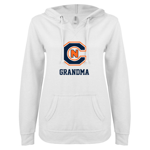  ENZA Womens White V Notch Raw Edge Fleece Hoodie - Grandma