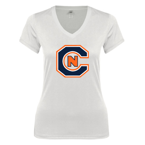  Next Level Womens White Ideal V Tee - Official Logo
