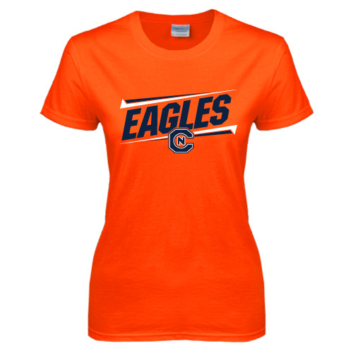  Womens Orange Short Sleeve Tee - Eagles Slanted w/ Logo