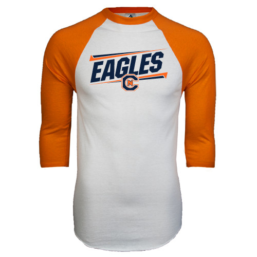  White/Orange Raglan Baseball T Shirt - Eagles Slanted w/ Logo