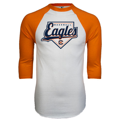  White/Orange Raglan Baseball T Shirt - Eagles Baseball Diamond w/ Script