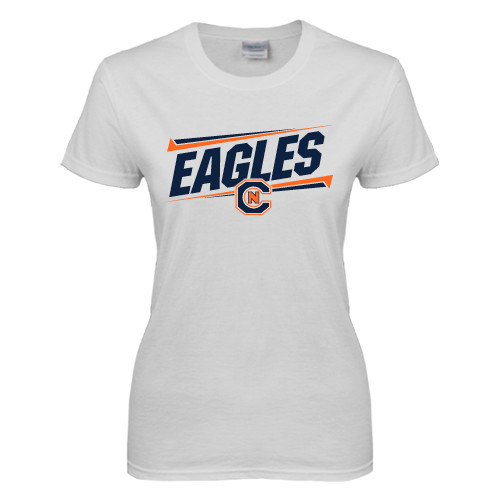  Womens White Short Sleeve Tee - Eagles Slanted w/ Logo