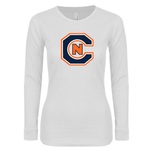  Womens White Long Sleeve V Neck Tee - Official Logo