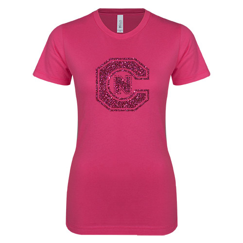  Next Level Womens Fuchsia Boyfriend Tee - Official Logo Hot Pink Glitter