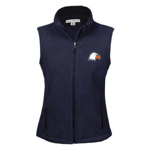  Womens Navy Fleece Full Zip Vest - Eagle Head