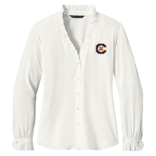  Brooks Brothers Womens Off White Long Sleeve Ruffle Collar Blouse - Official Logo