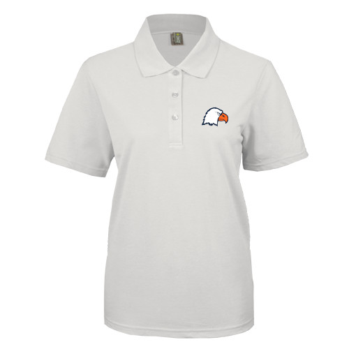  Womens Silk Touch White Pique Polo - Eagle Head