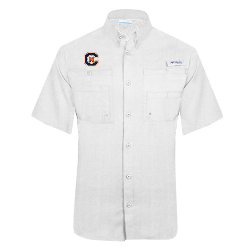  Columbia White Tamiami Performance Short Sleeve Shirt - Official Logo