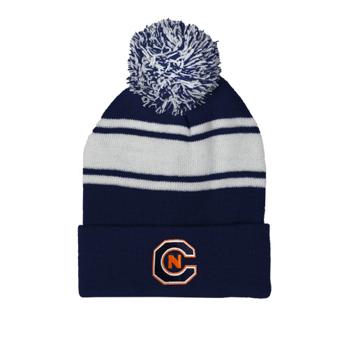  Navy/White Two Tone Knit Pom Beanie w/Cuff - Official Logo