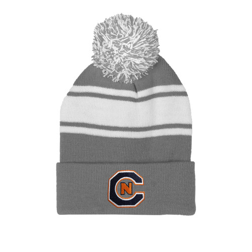  Grey/White Two Tone Knit Pom Beanie w/Cuff - Official Logo