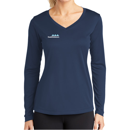 Womens Navy Performance Long Sleeve V Neck Shirt