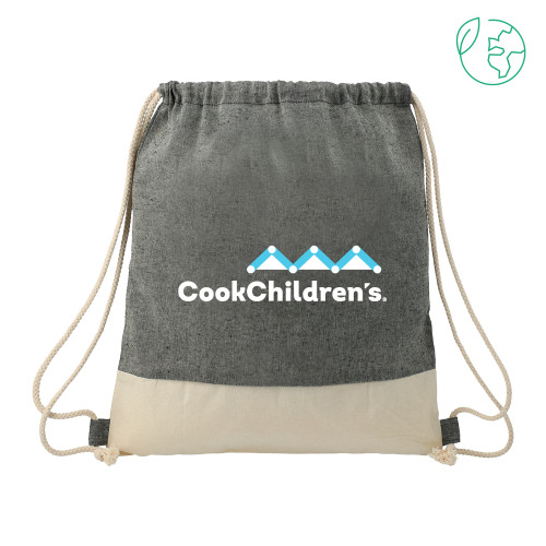 Split Recycled Cotton Natural/Black Drawstring Bag