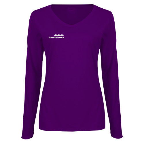 Womens Purple Long Sleeve V Neck Tee 