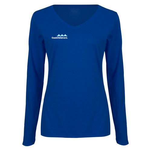 Womens Royal Long Sleeve V Neck Tee 