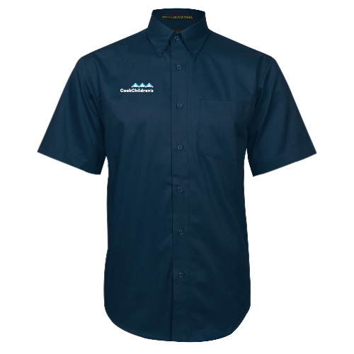 Navy Twill Button Down Short Sleeve
