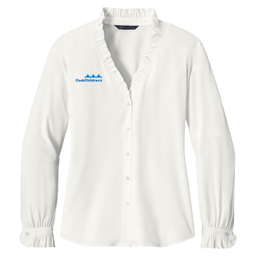 Brooks Brothers Womens Off White Long Sleeve Ruffle Collar Blouse