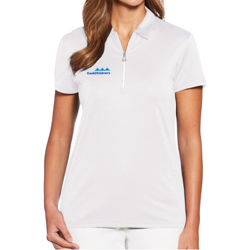 Callaway Womens White Tulip Sleeve Zip Polo
