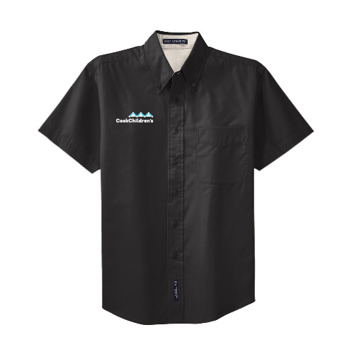 Black Twill Button Down Short Sleeve